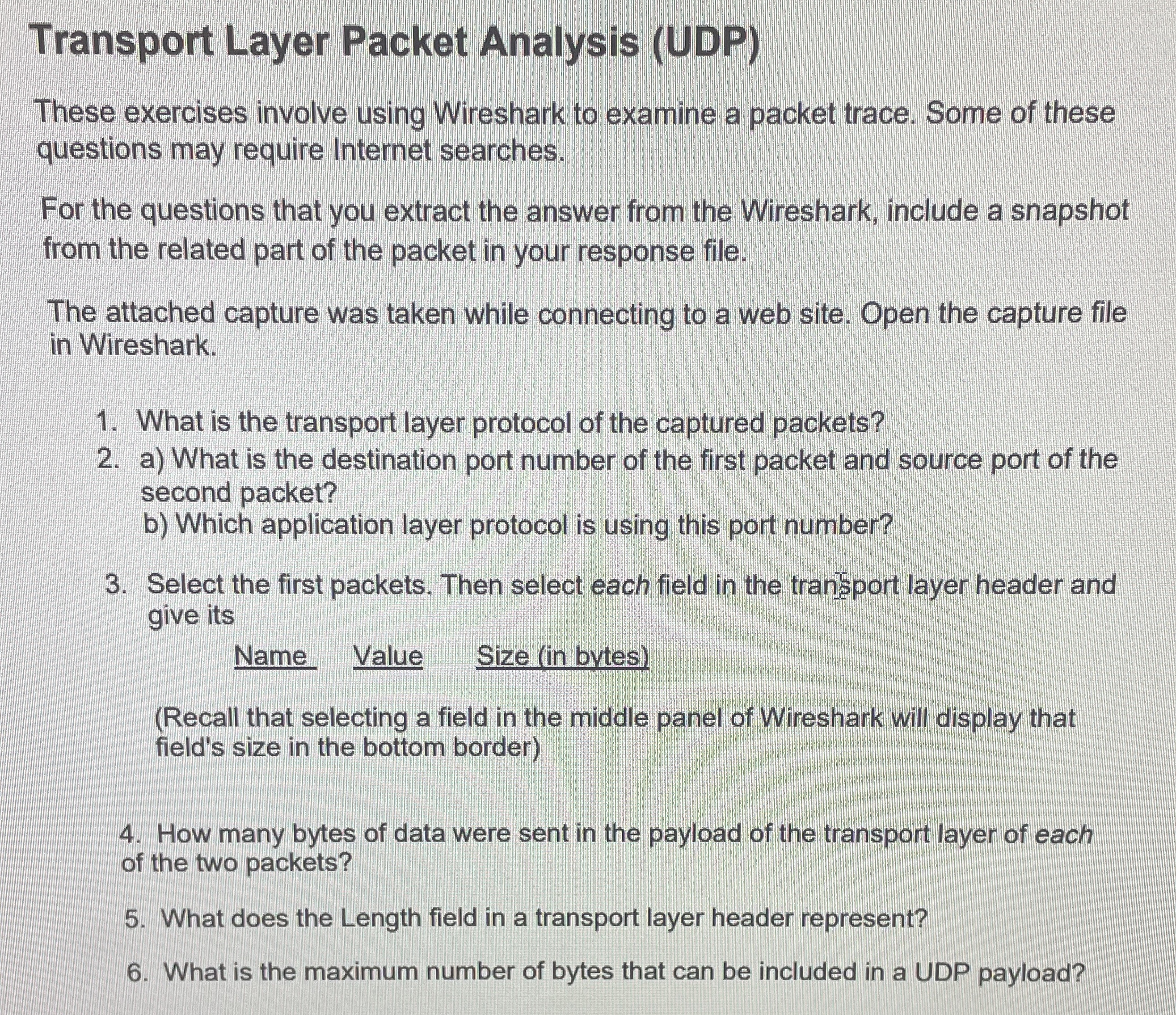 Transport Layer Packet Analysis ( UDP ) These