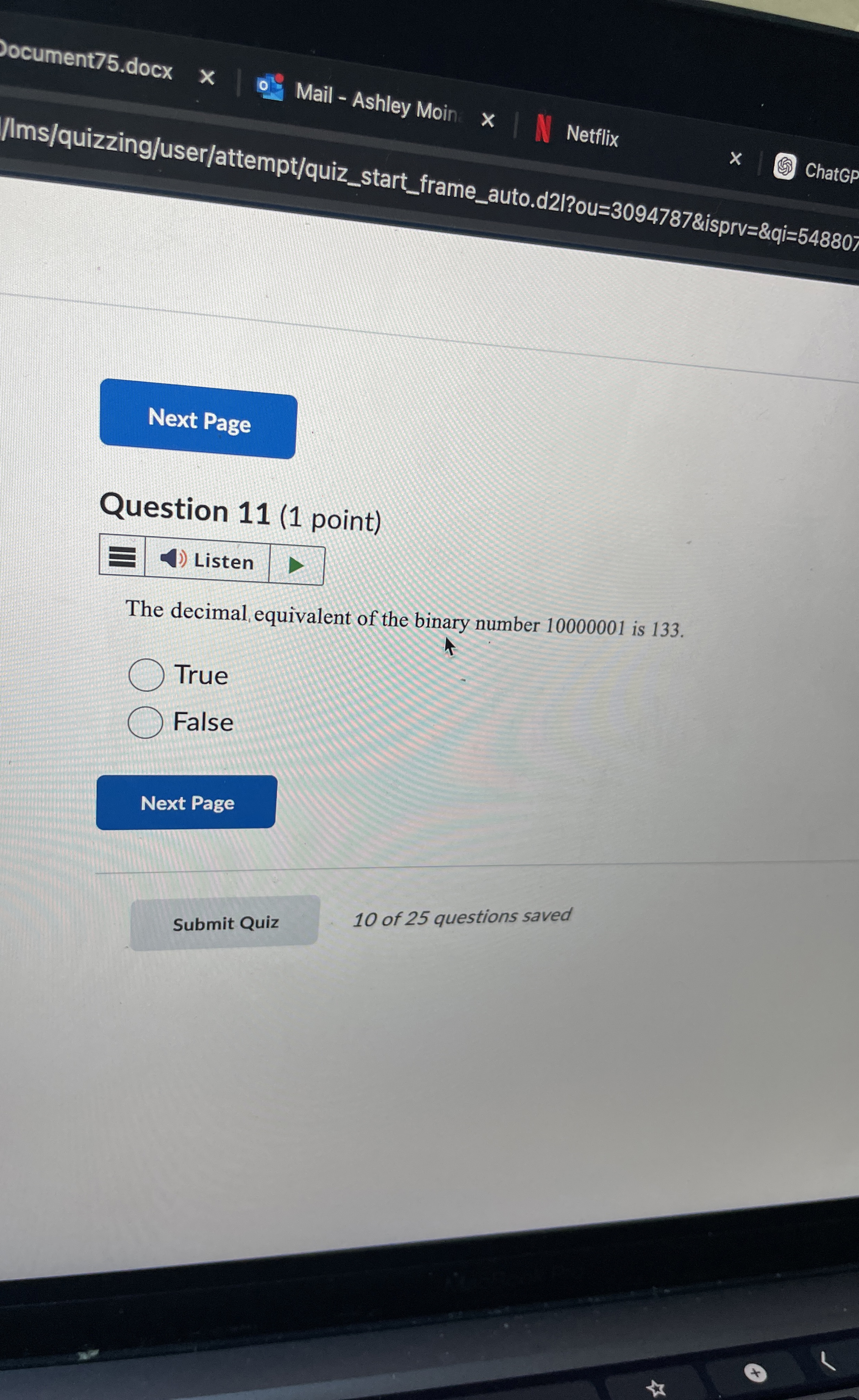 Question 1 1 ( 1 point ) The decimal equivalent