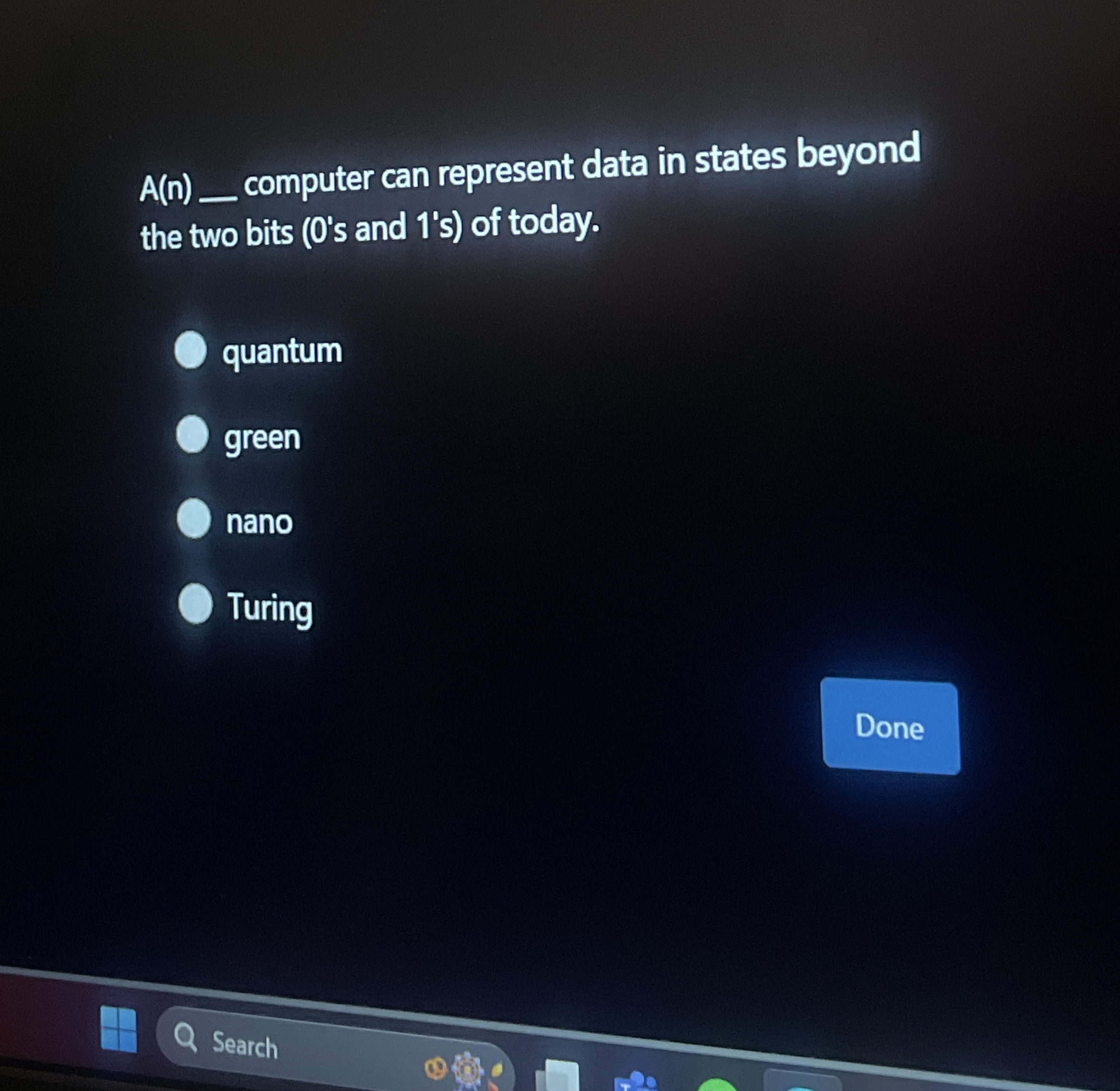A ( n ) computer can represent data in states