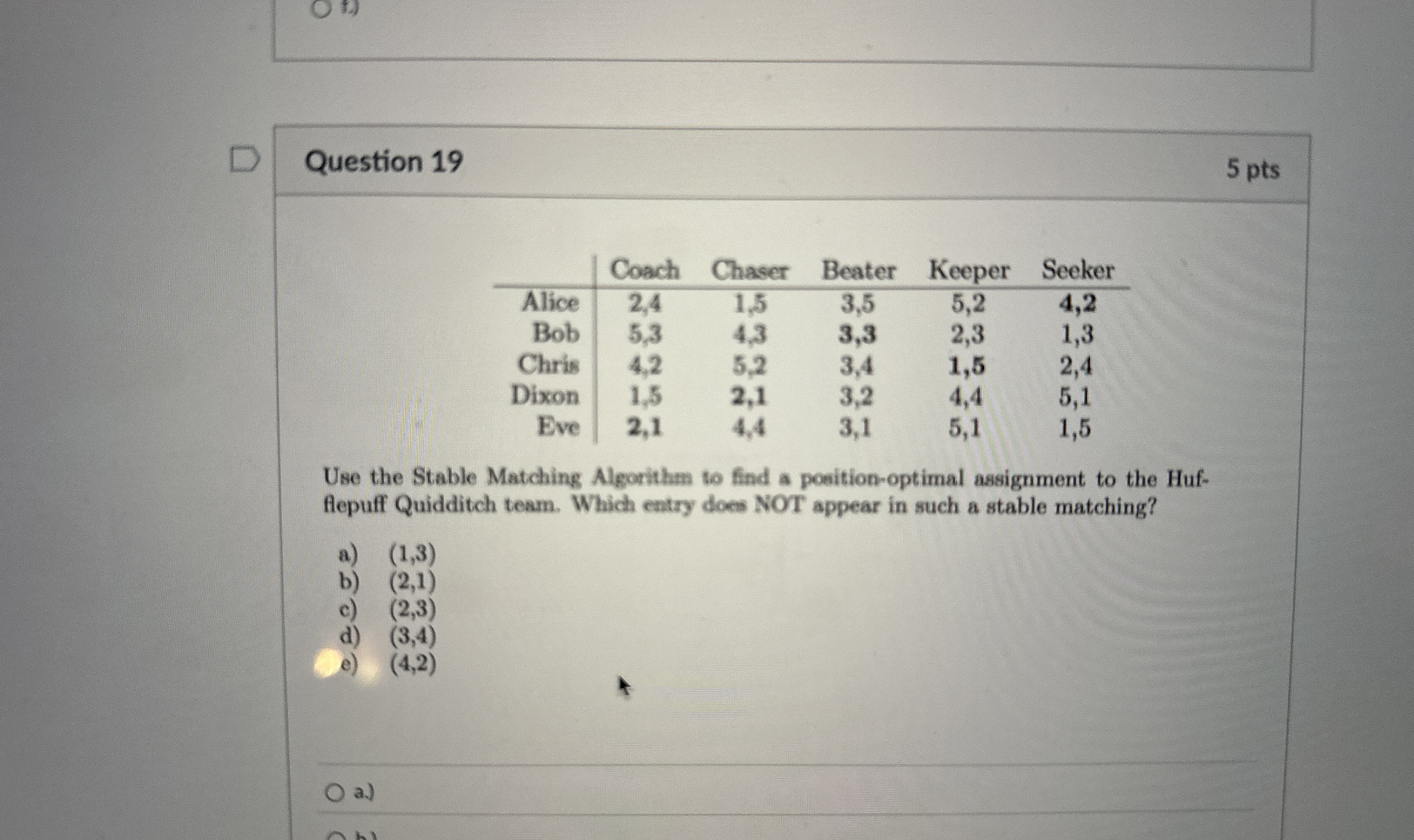 Question 1 9 5 pts \ table [ [ ,