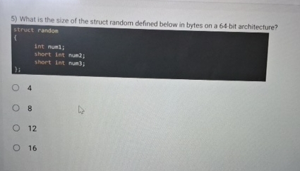 What is the size of the struct random defined