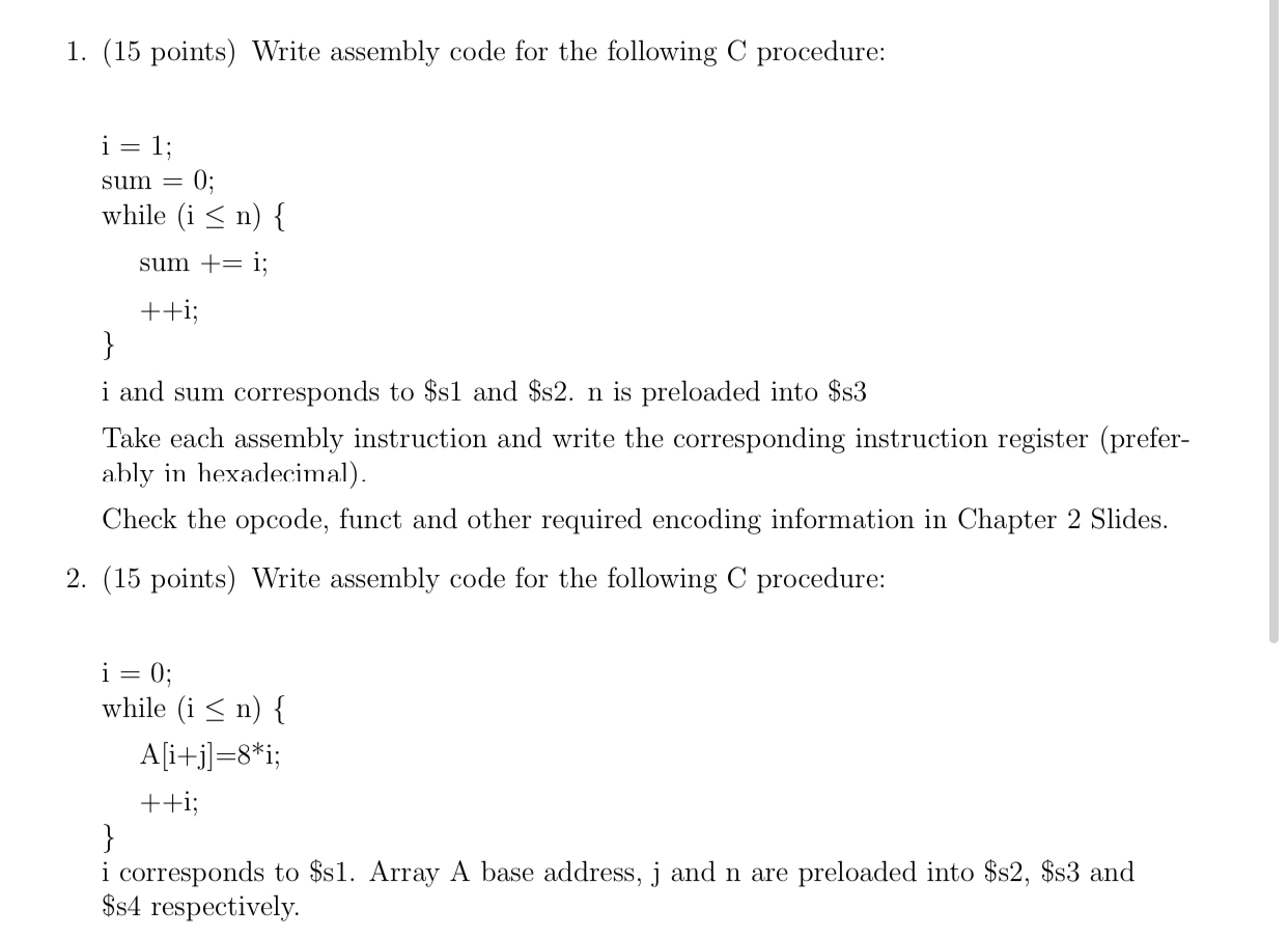 ( 1 5 points ) Write assembly code for the