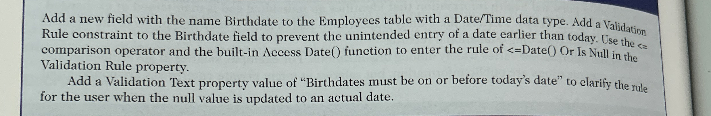 Add a new field with the name Birthdate to the