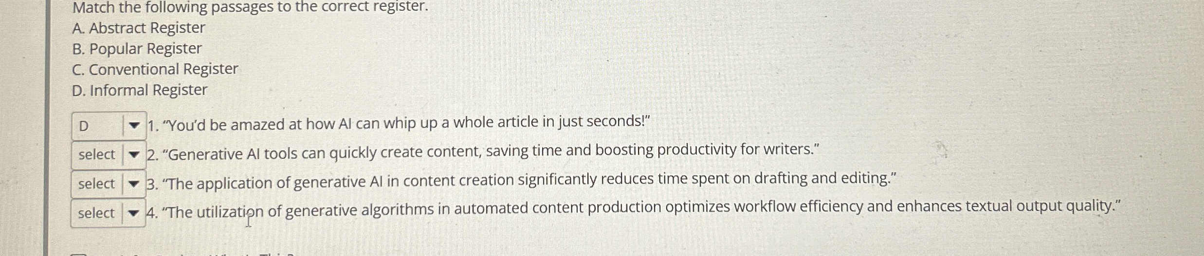 Match the following passages to the correct