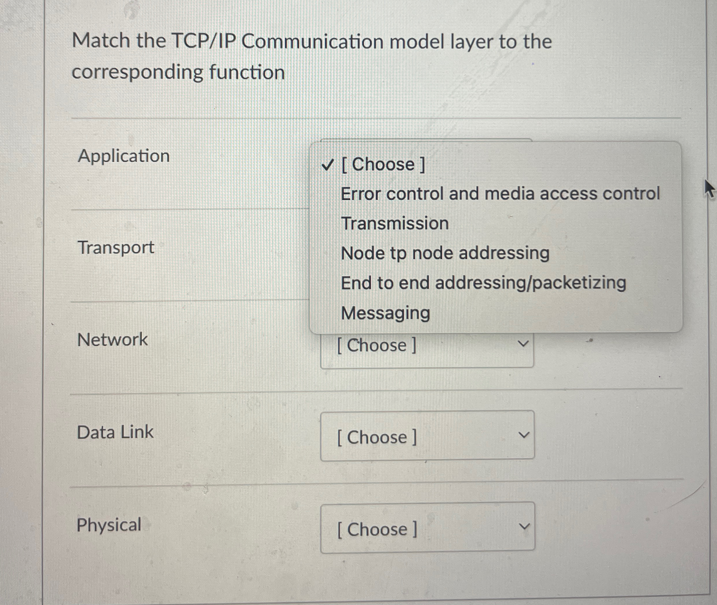 Match the TCP / IP Communication model layer to