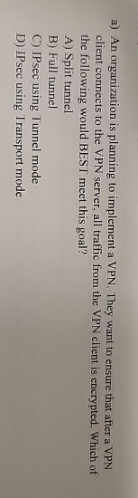 a ) An organization is planning to implement a