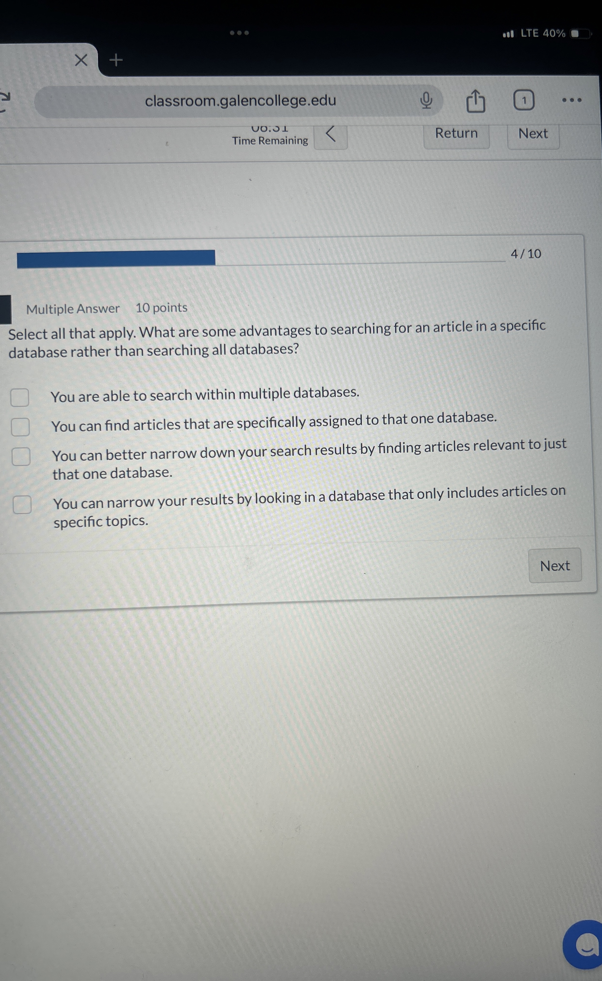 LTE 4 0 % classroom.galencollege.edu 1 Time