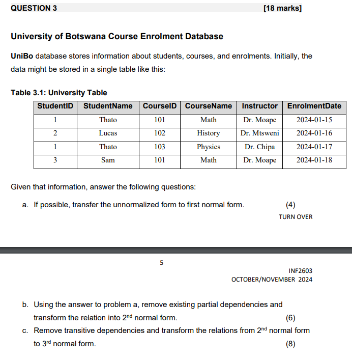 QUESTION 3 University of Botswana Course