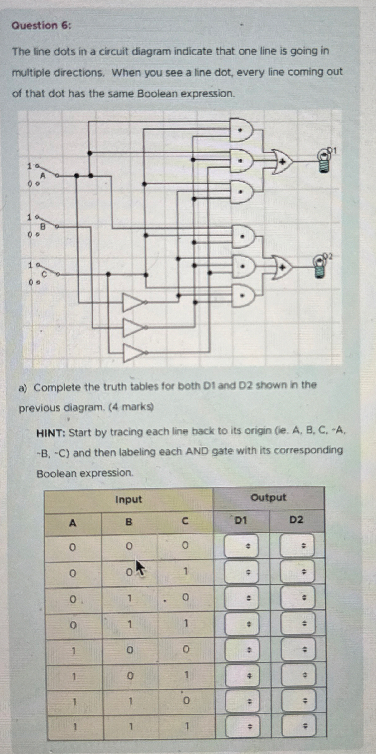 Question 6 : The line dots in a circuit diagram