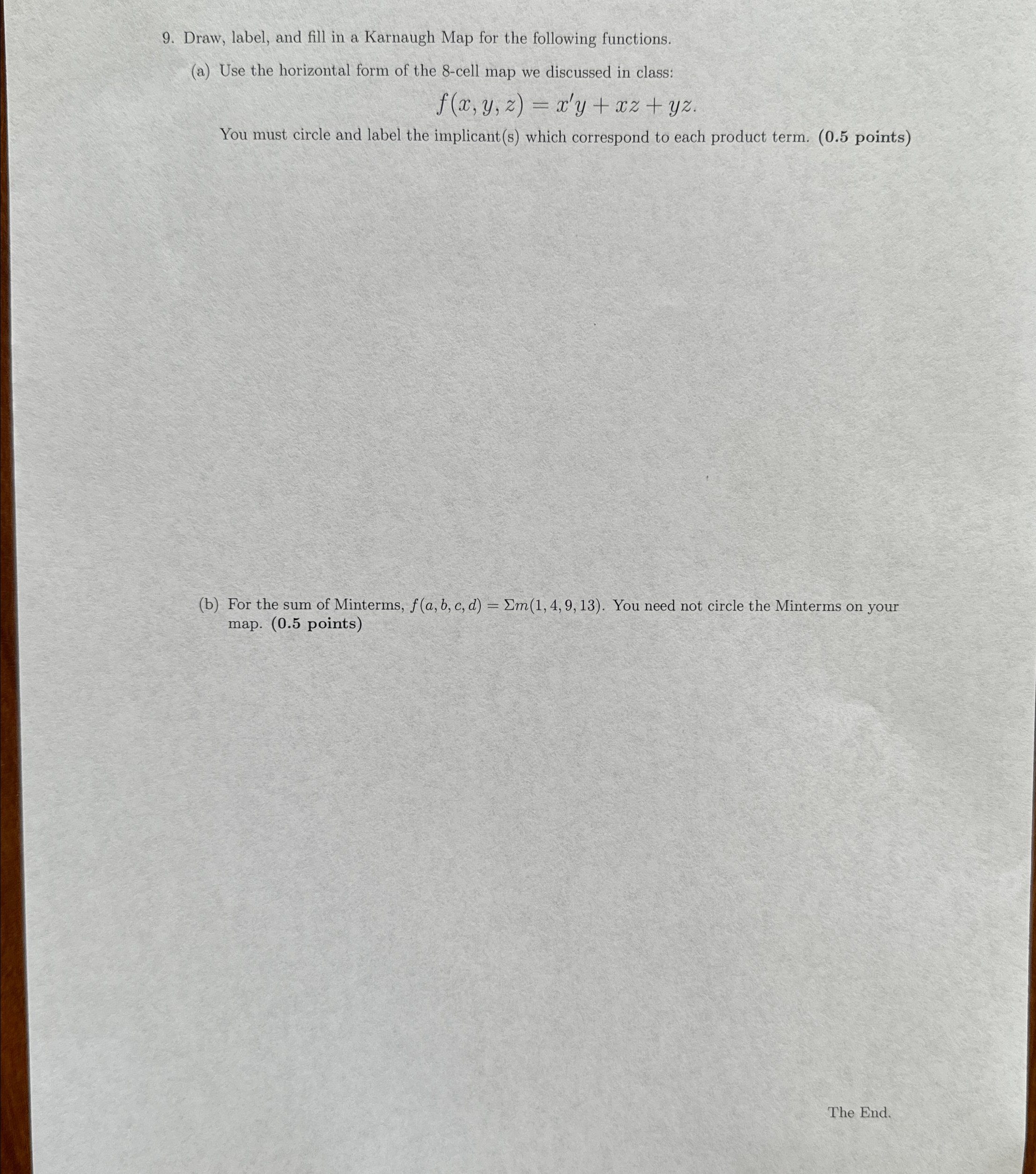 Draw, label, and fill in a Karnaugh Map for the