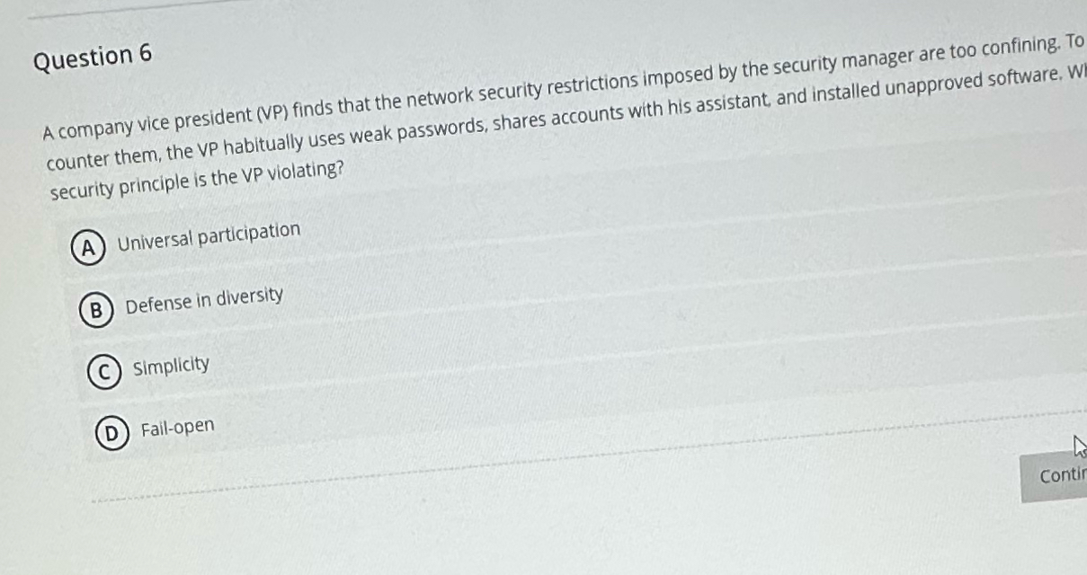 Question 6 A company vice president ( VP ) finds
