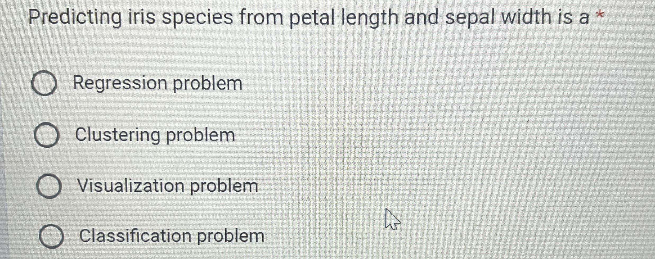 Predicting iris species from petal length and