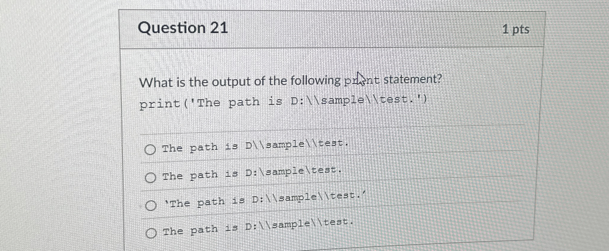 Question 2 1 What is the output of the following