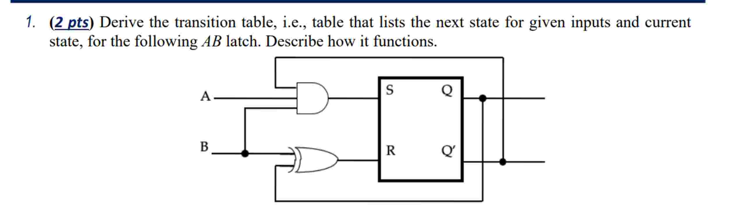 1 . ( 2 pts ) Derive the transition table, i . e