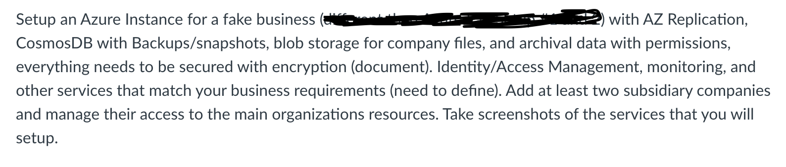 Setup an Azure Instance for a fake business with