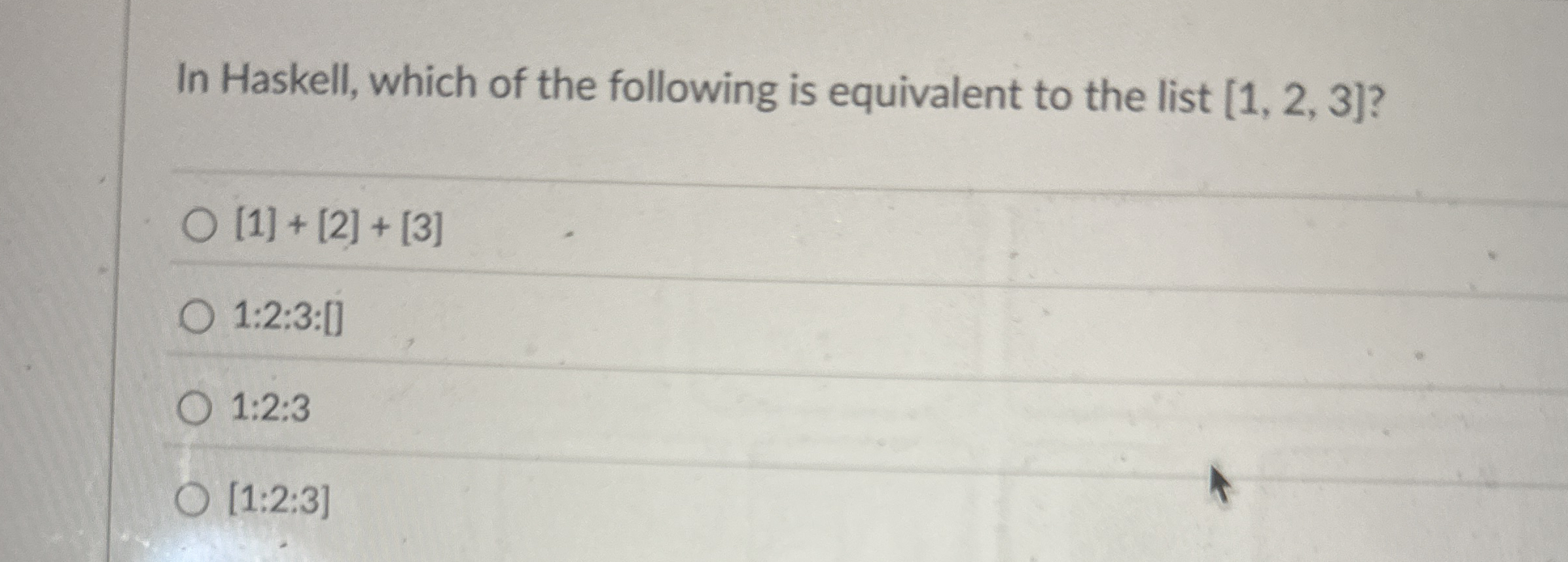 In Haskell, which of the following is equivalent