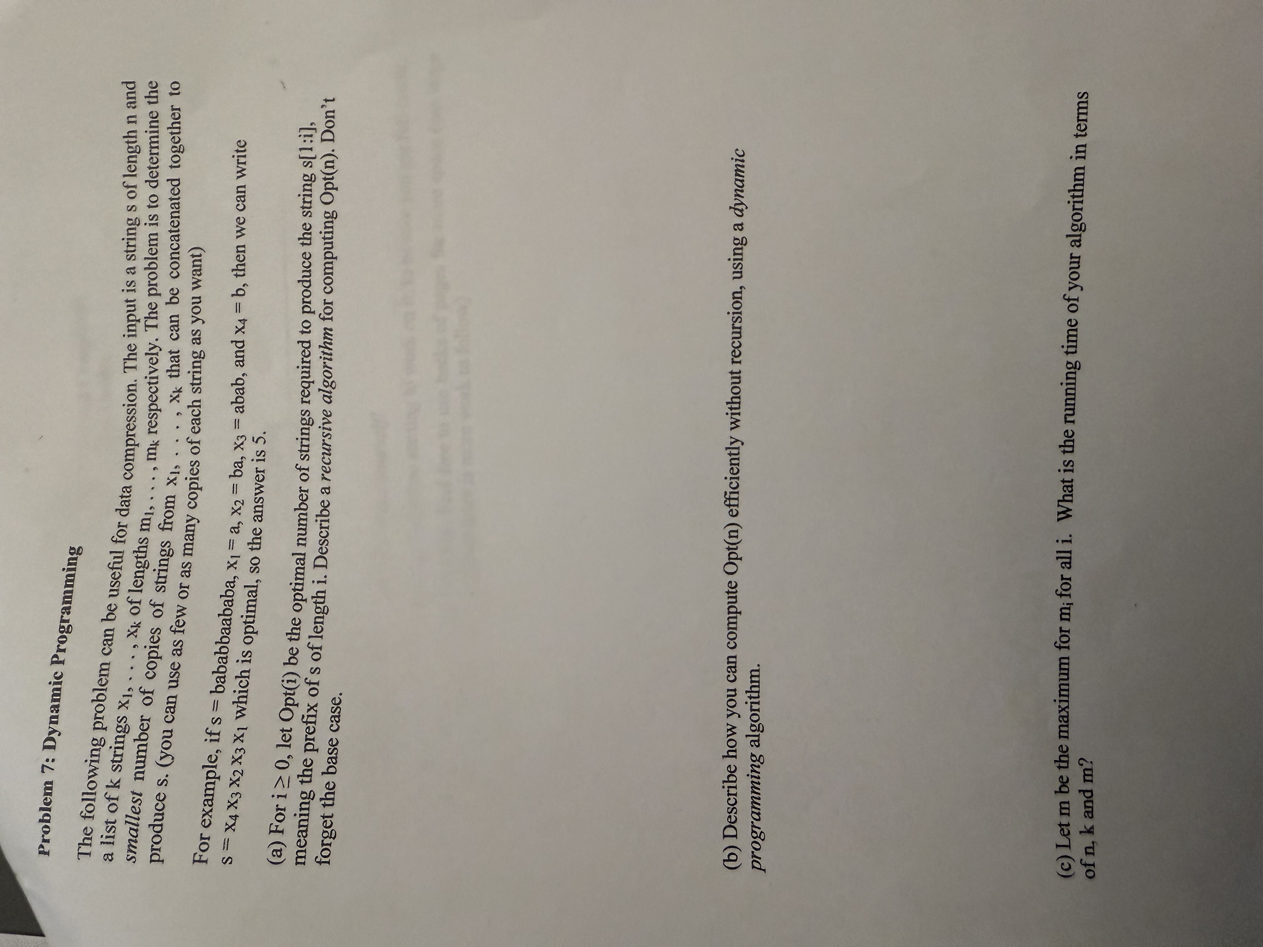 Problem 7 : Dynamic Programming The following