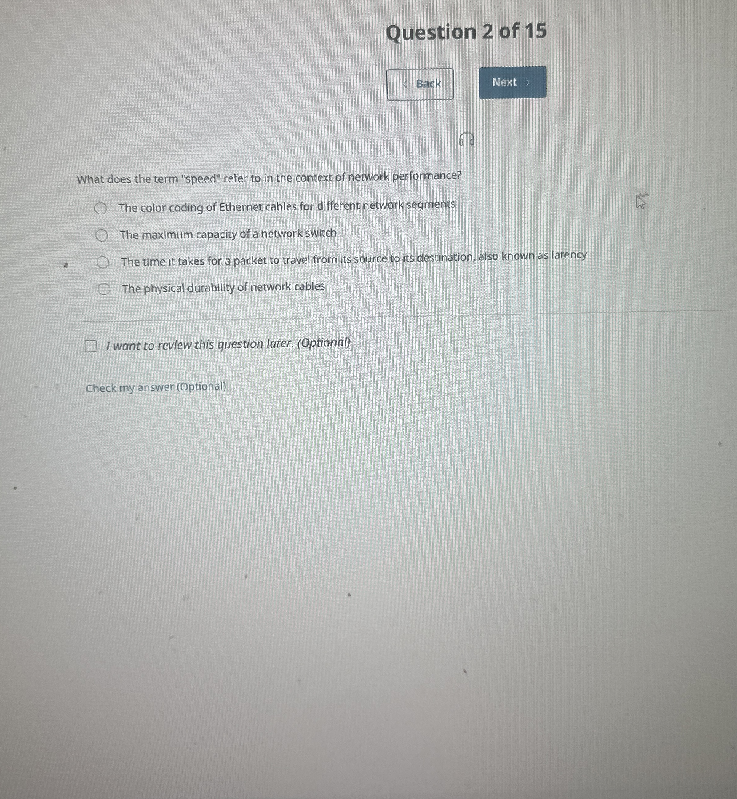 Question 2 of 1 5 What does the term "speed"