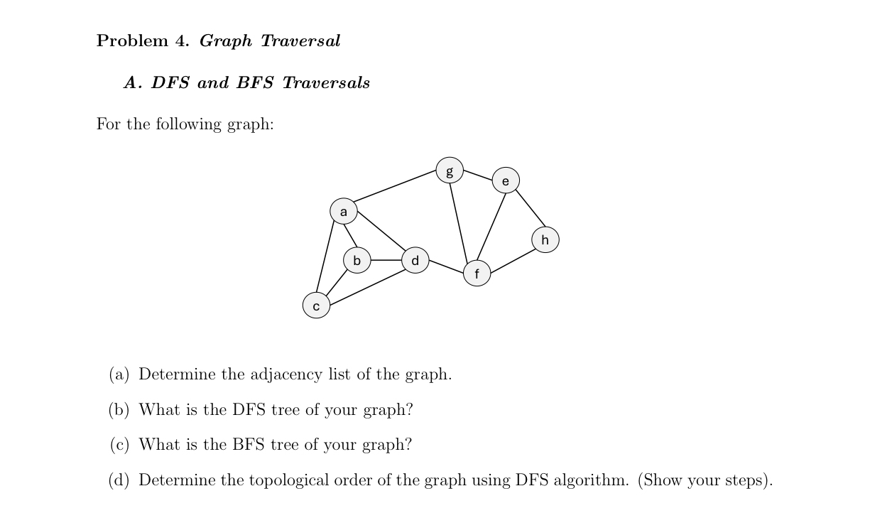 Problem 4 . Graph Traversal A . DFS and BFS