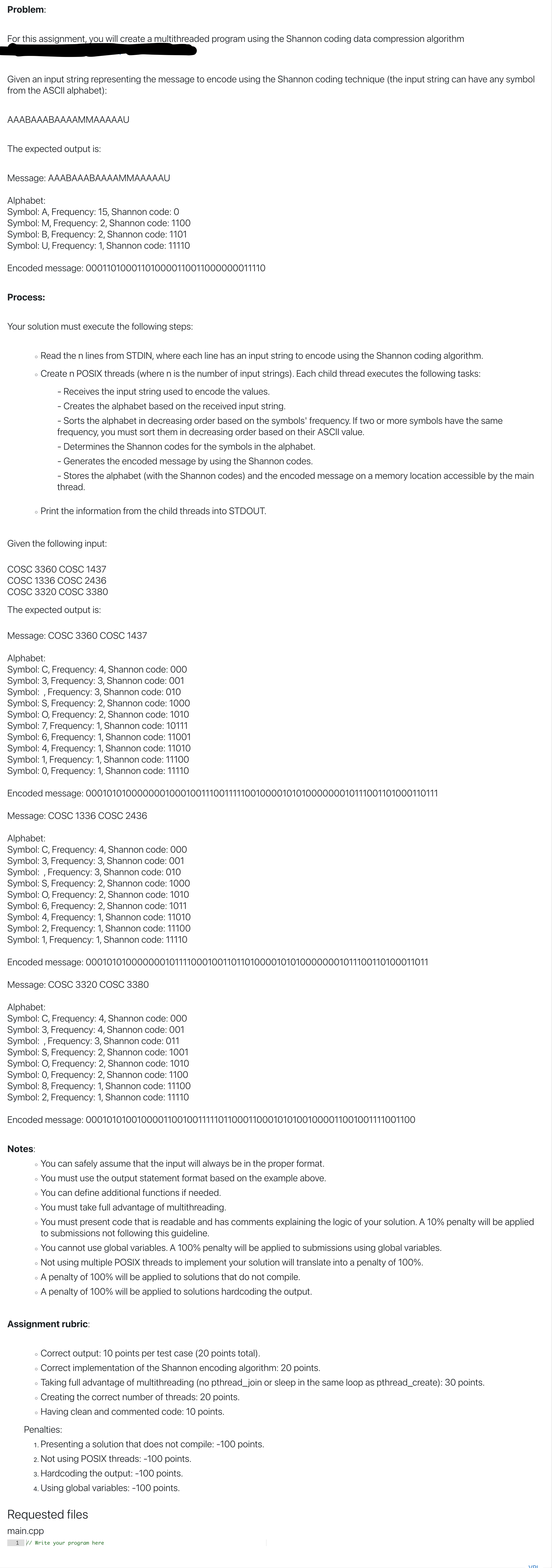 Shannon coding. I have attached the test case