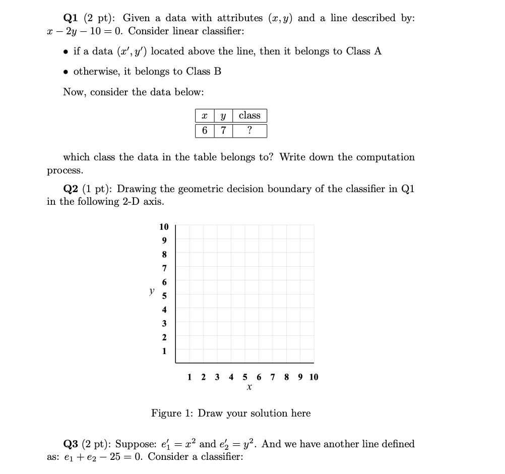 Q 1 ( 2 p t ) : Given a data with attributes ( x