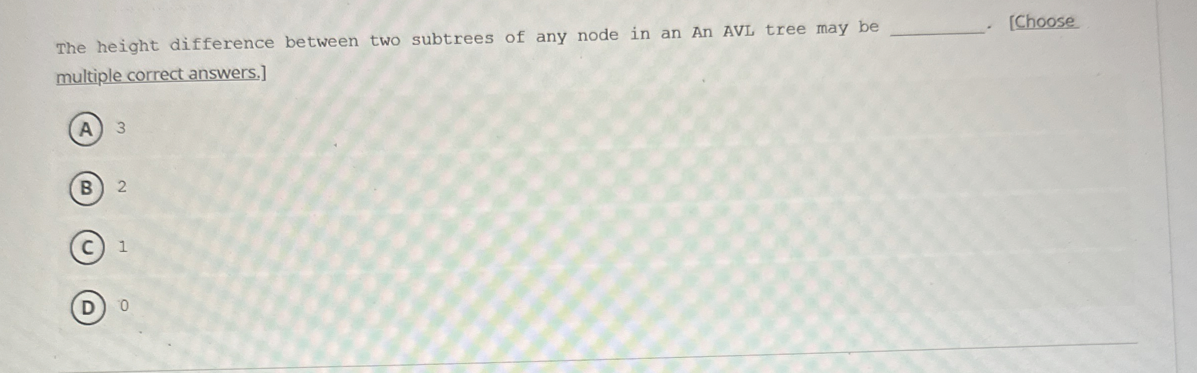The height difference between two subtrees of any