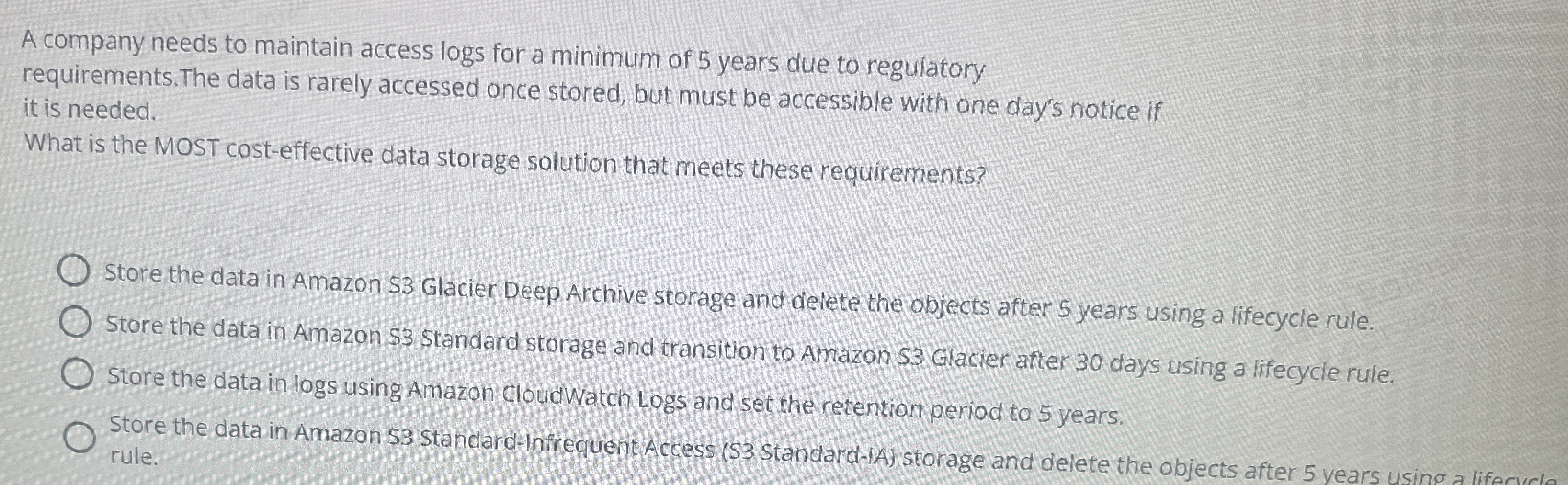 A company needs to maintain access logs for a