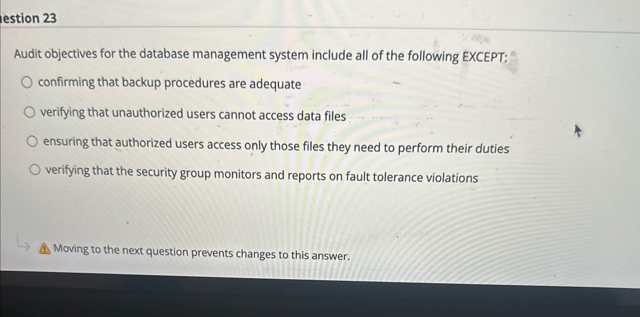 estion 2 3 Audit objectives for the database