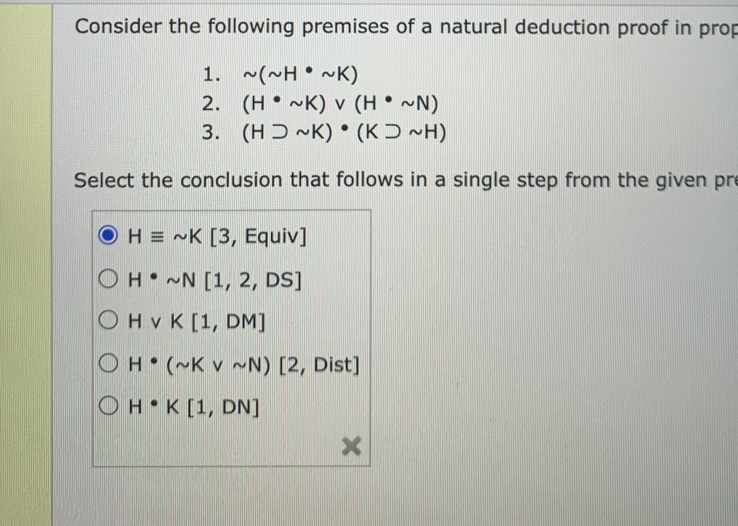 Consider the following premises of a natural