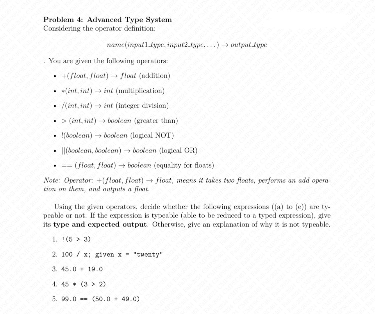 Problem 4 : Advanced Type System Considering the