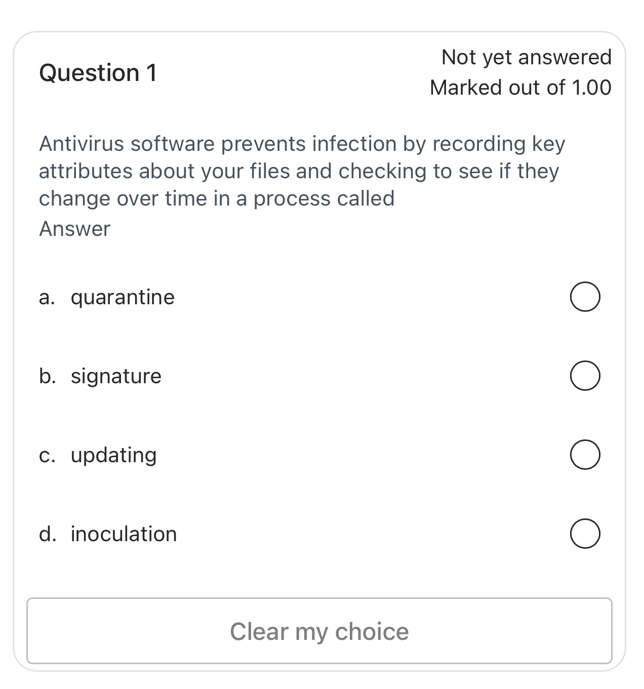 Question 1 Not yet answered Marked out of 1 . 0 0