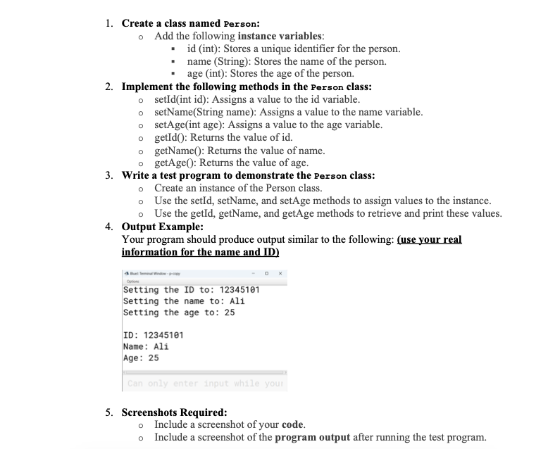 1 . Create a class named Person: - Add the
