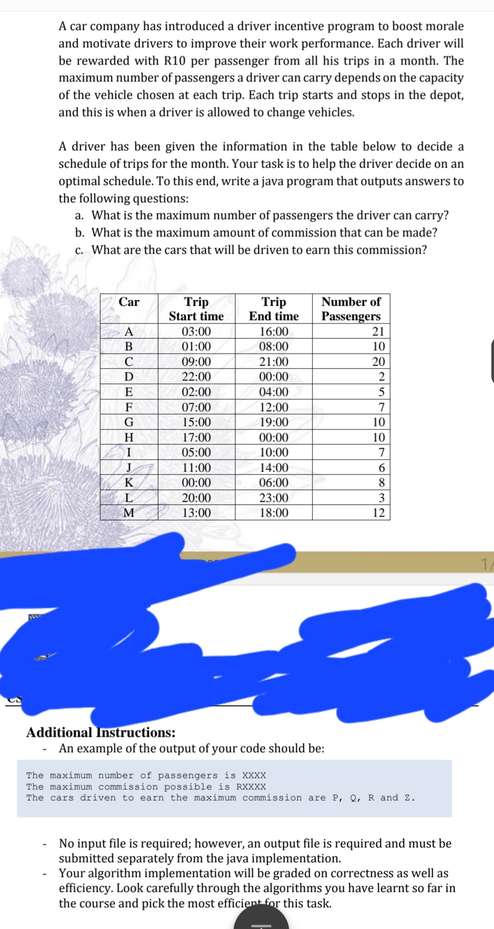 Additional Instructions: An example of the output