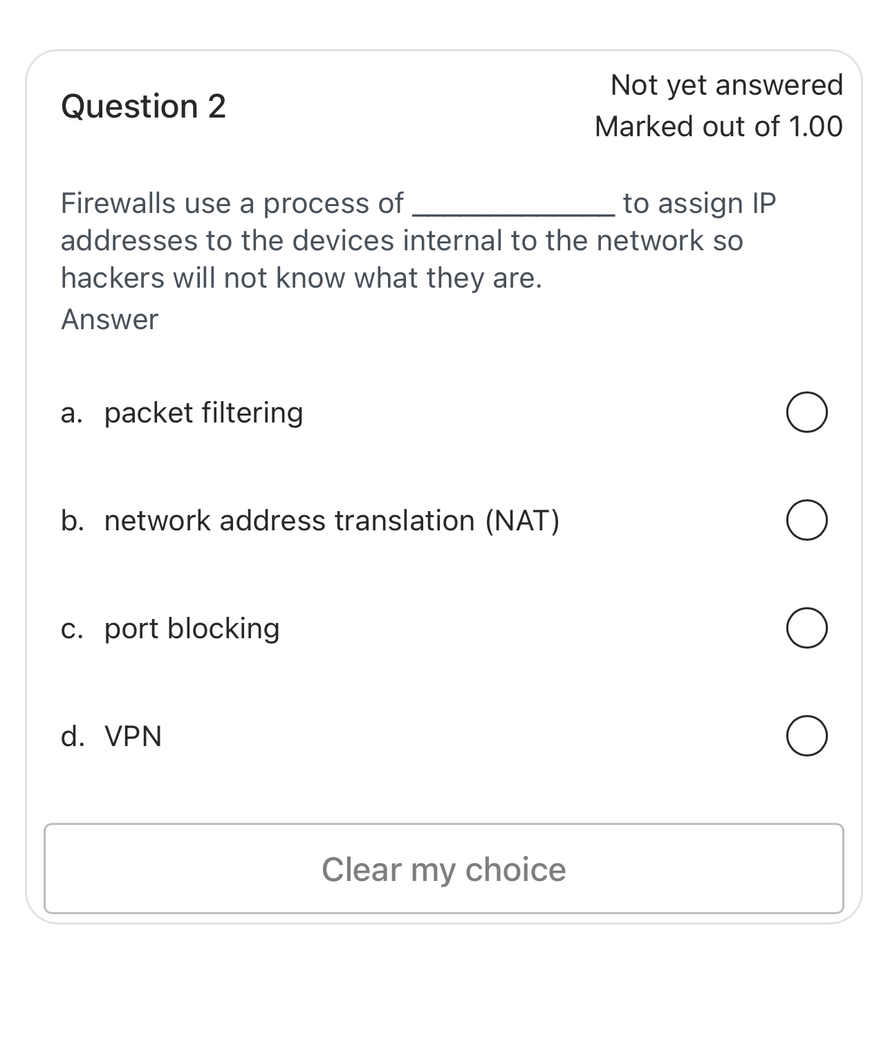 Question 2 Not yet answered Marked out of 1 . 0 0