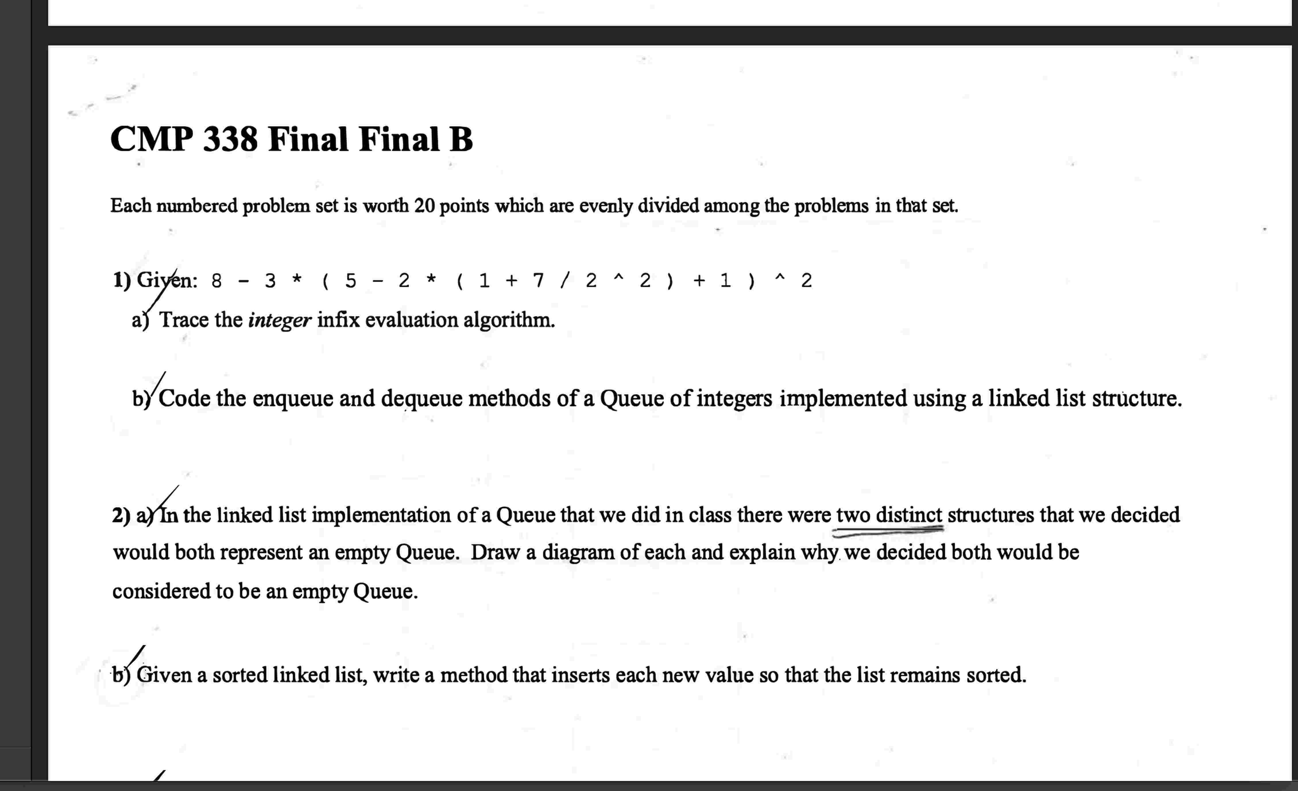 CMP 3 3 8 Final Final B Each numbered problem set