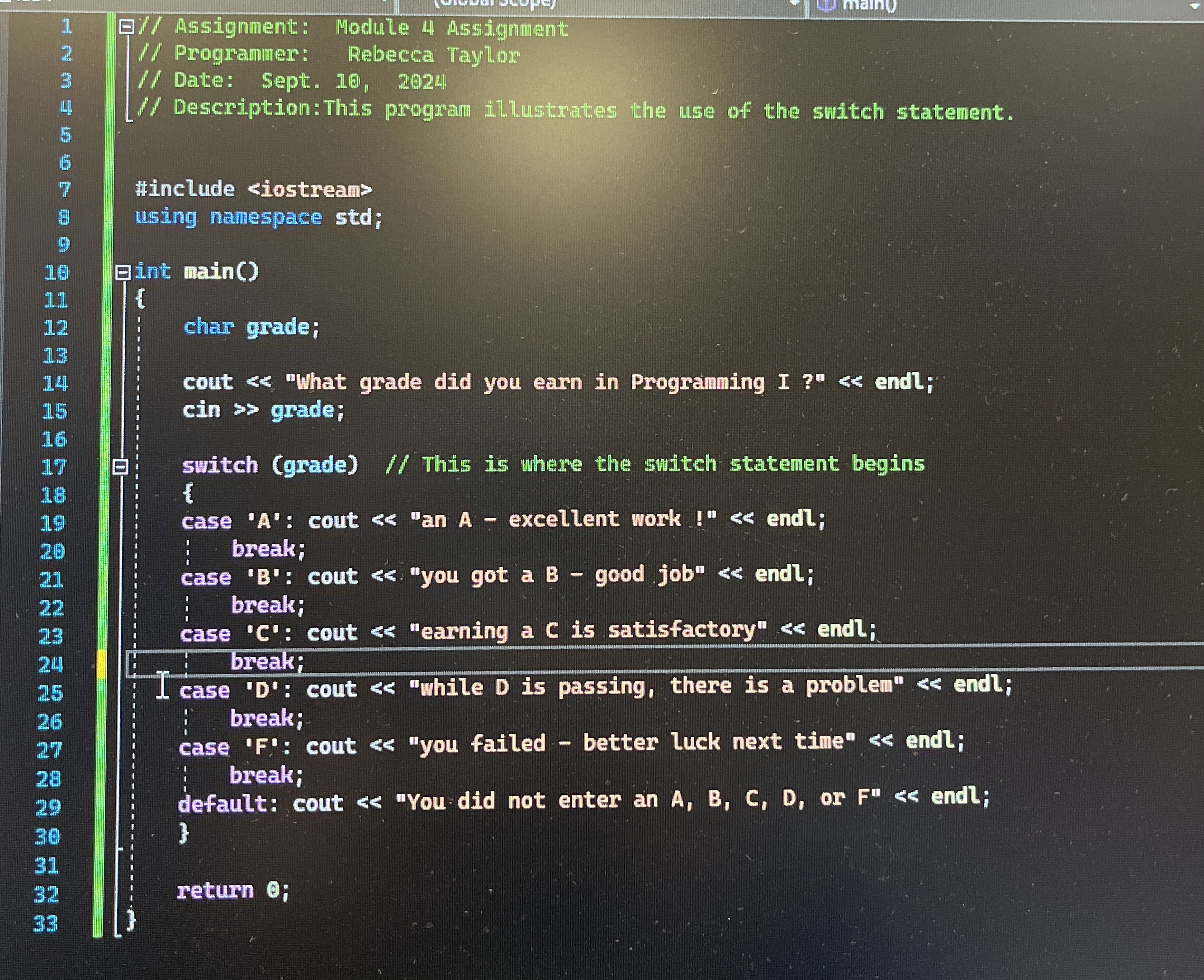Add another switch statement that allows for a