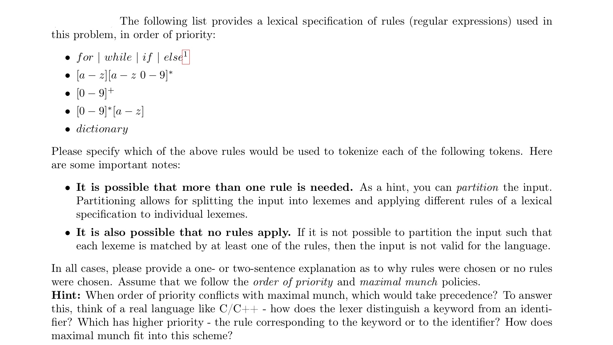 The following list provides a lexical