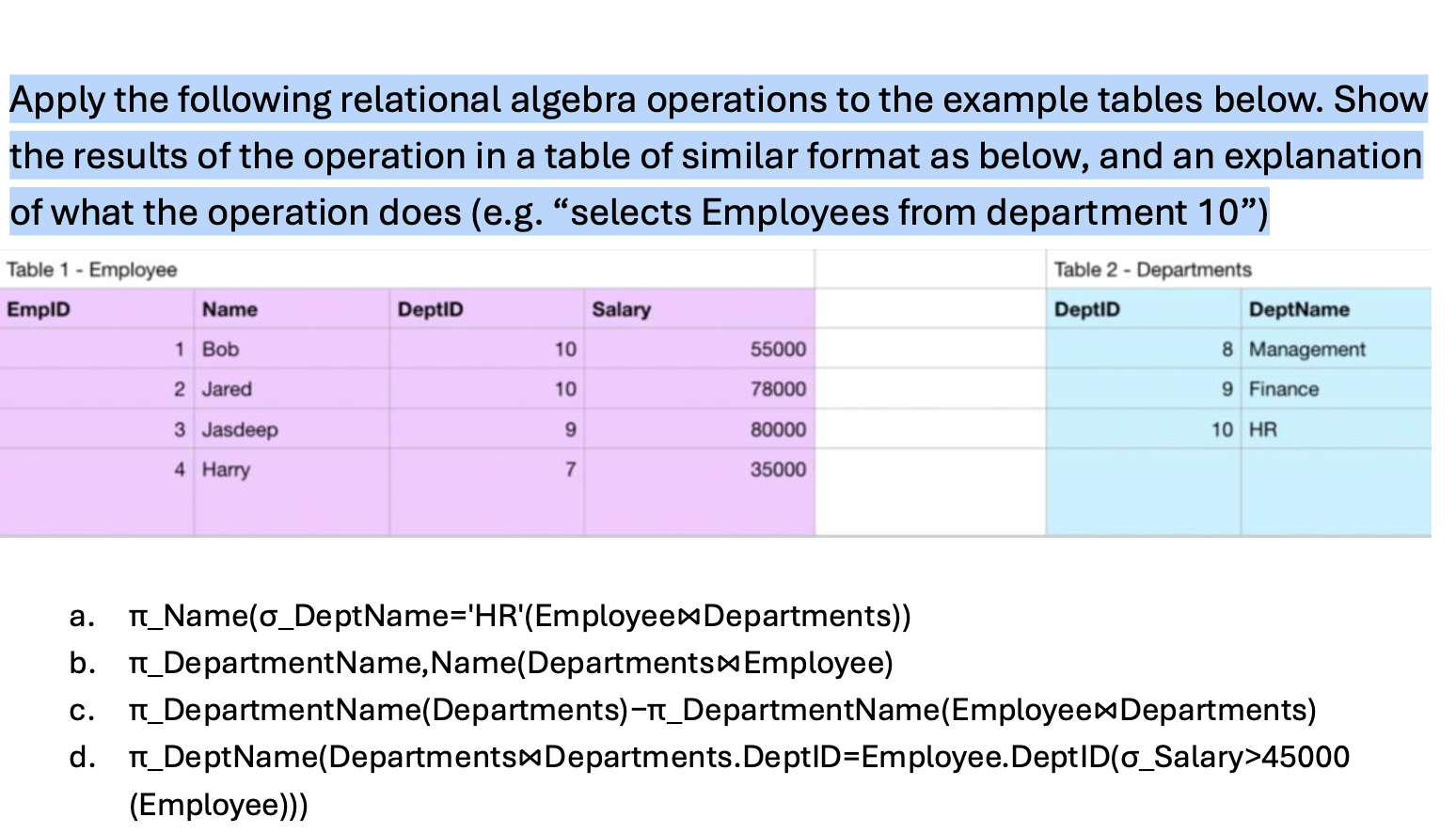 a . , Name ( - DeptName = ' HR ' ( Employee { : |