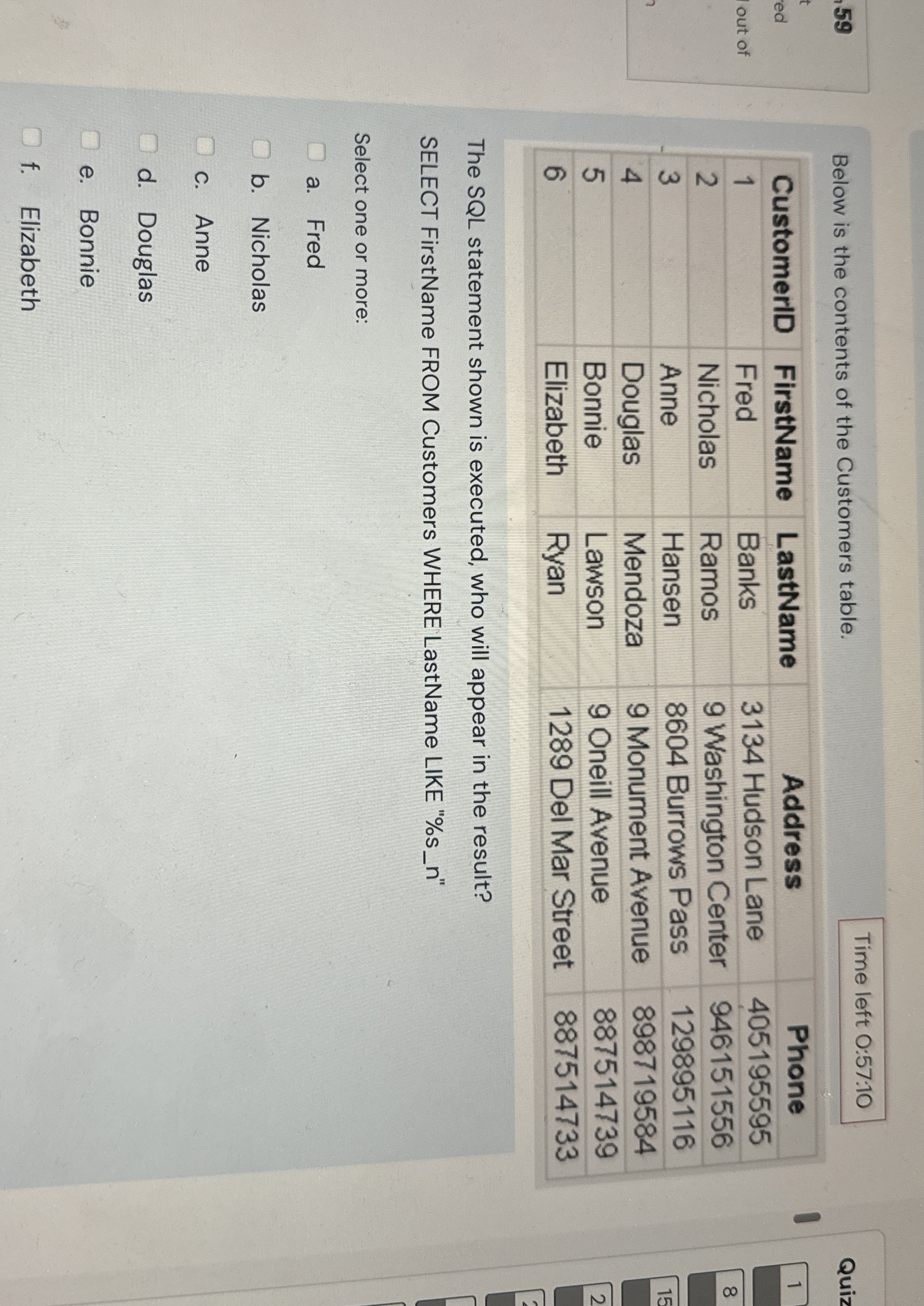 5 9 Below is the contents of the Customers table.