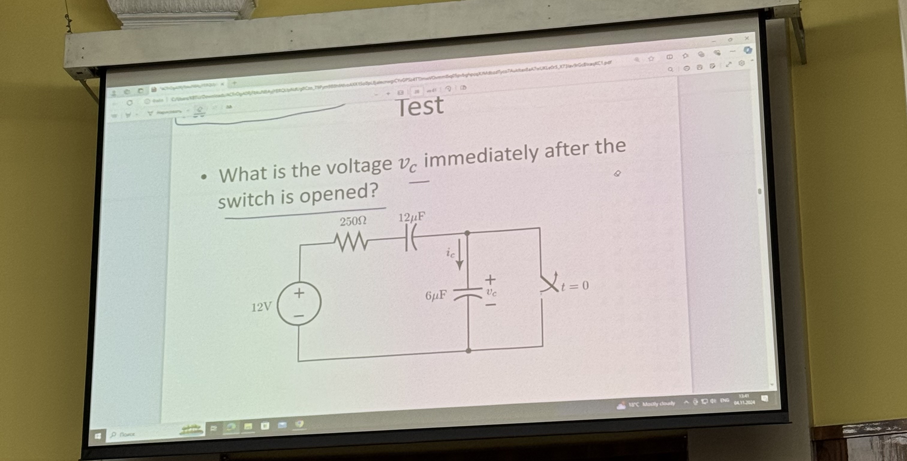 What is the voltage v c immediately after the