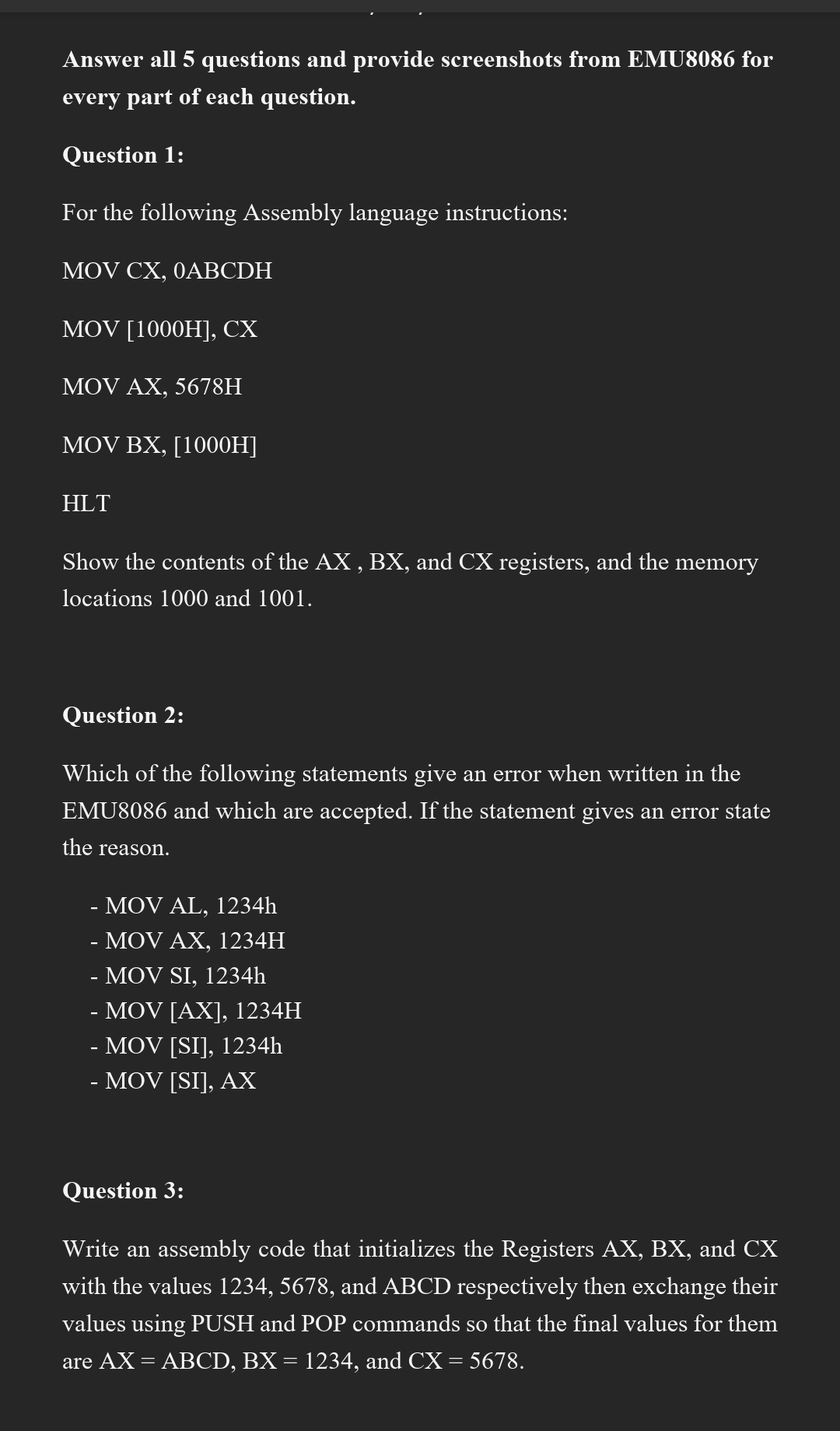 PLEASE ANSWER WITH CLEAR SCREENSHOTS Answer all 5