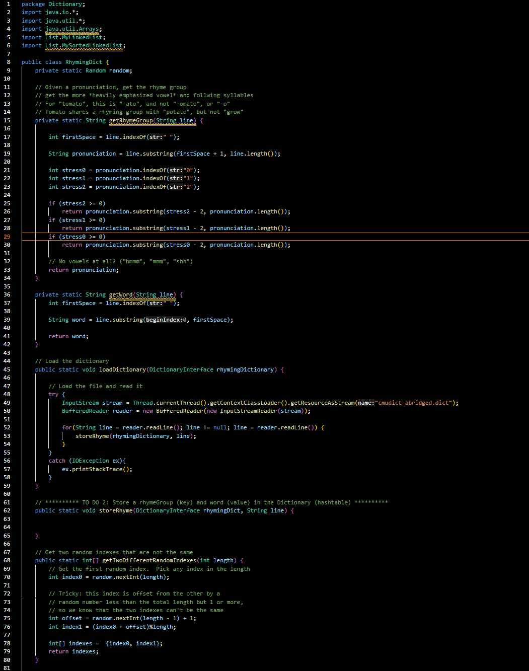 TO DO # 2 : Store each line from the CMU