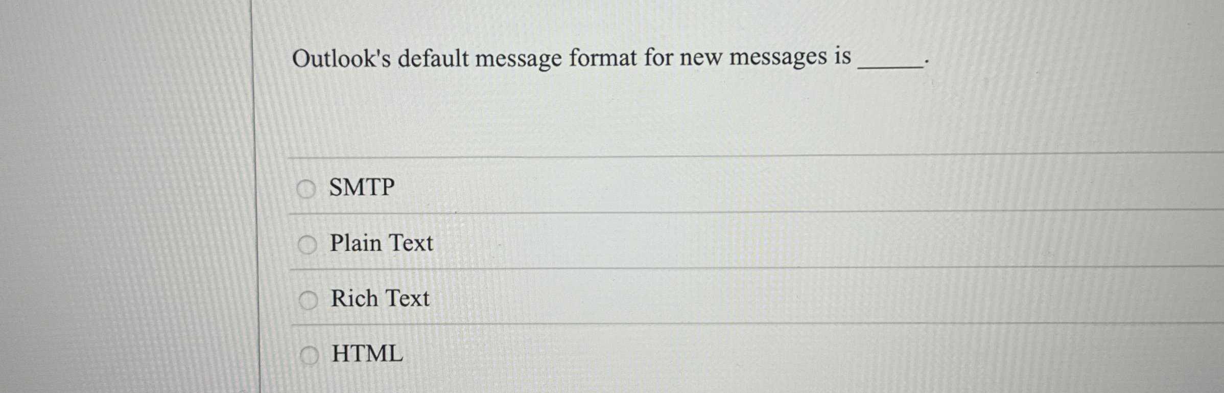 Outlook's default message format for new messages