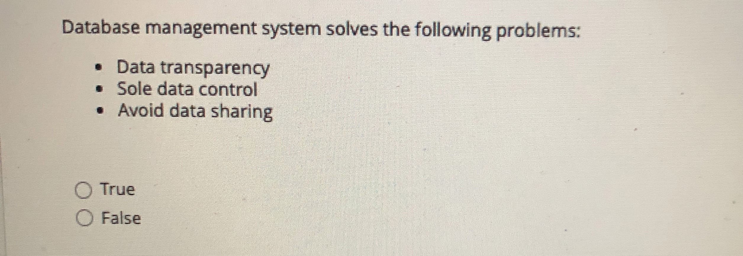 Database management system solves the following