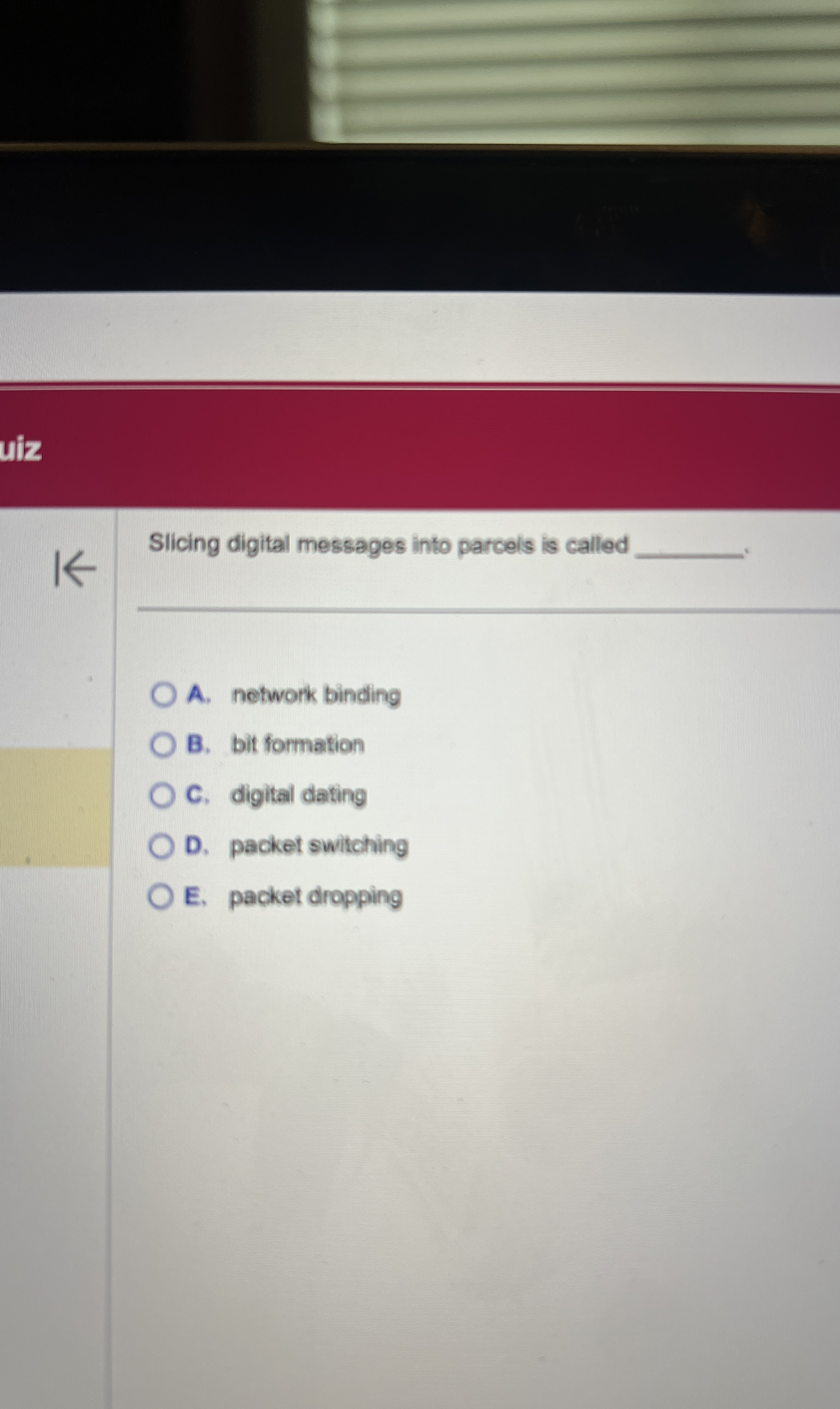 Slicing digital messages into parcels is called A