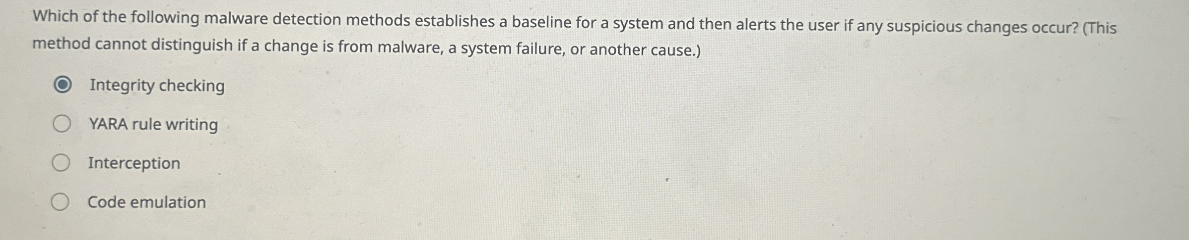 Which of the following malware detection methods