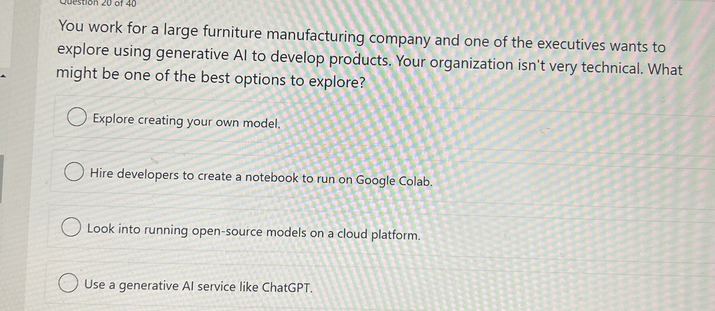 You work for a large furniture manufacturing