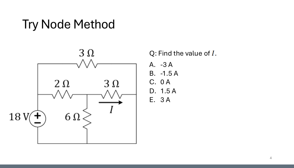 Try Node Method Q: Find the value of I. A . - 3 A