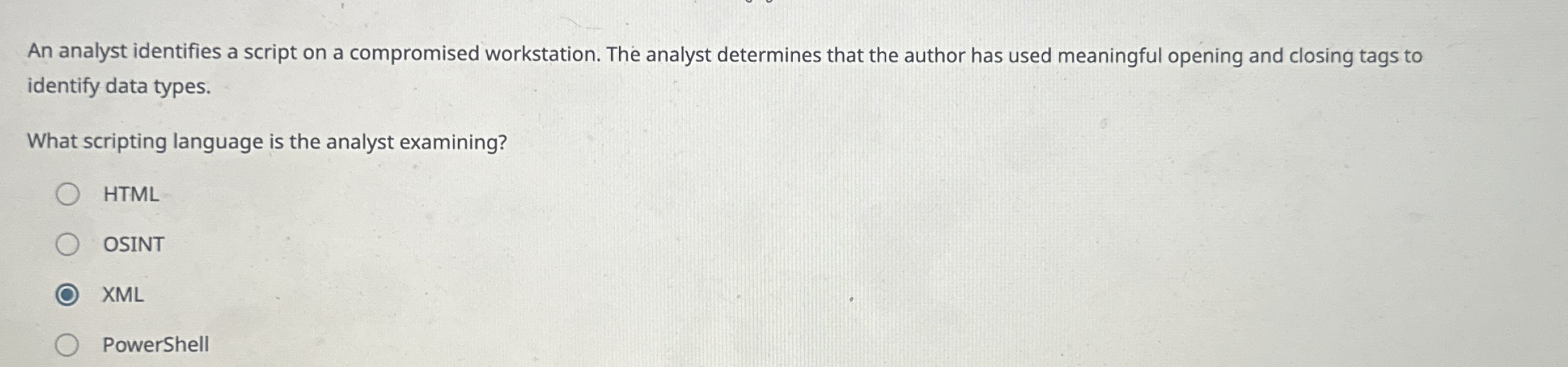 An analyst identifies a script on a compromised