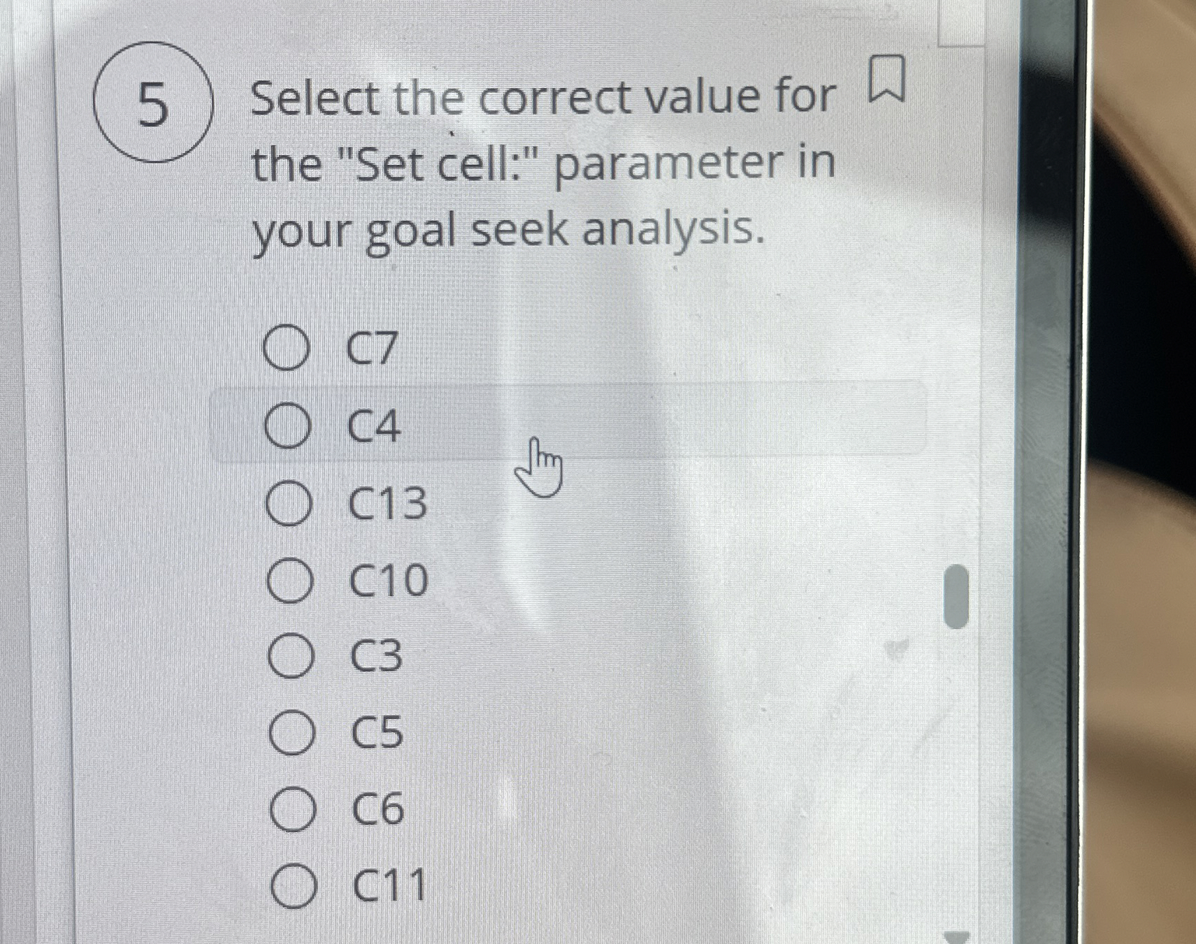 5 Select the correct value for the "Set cell:"